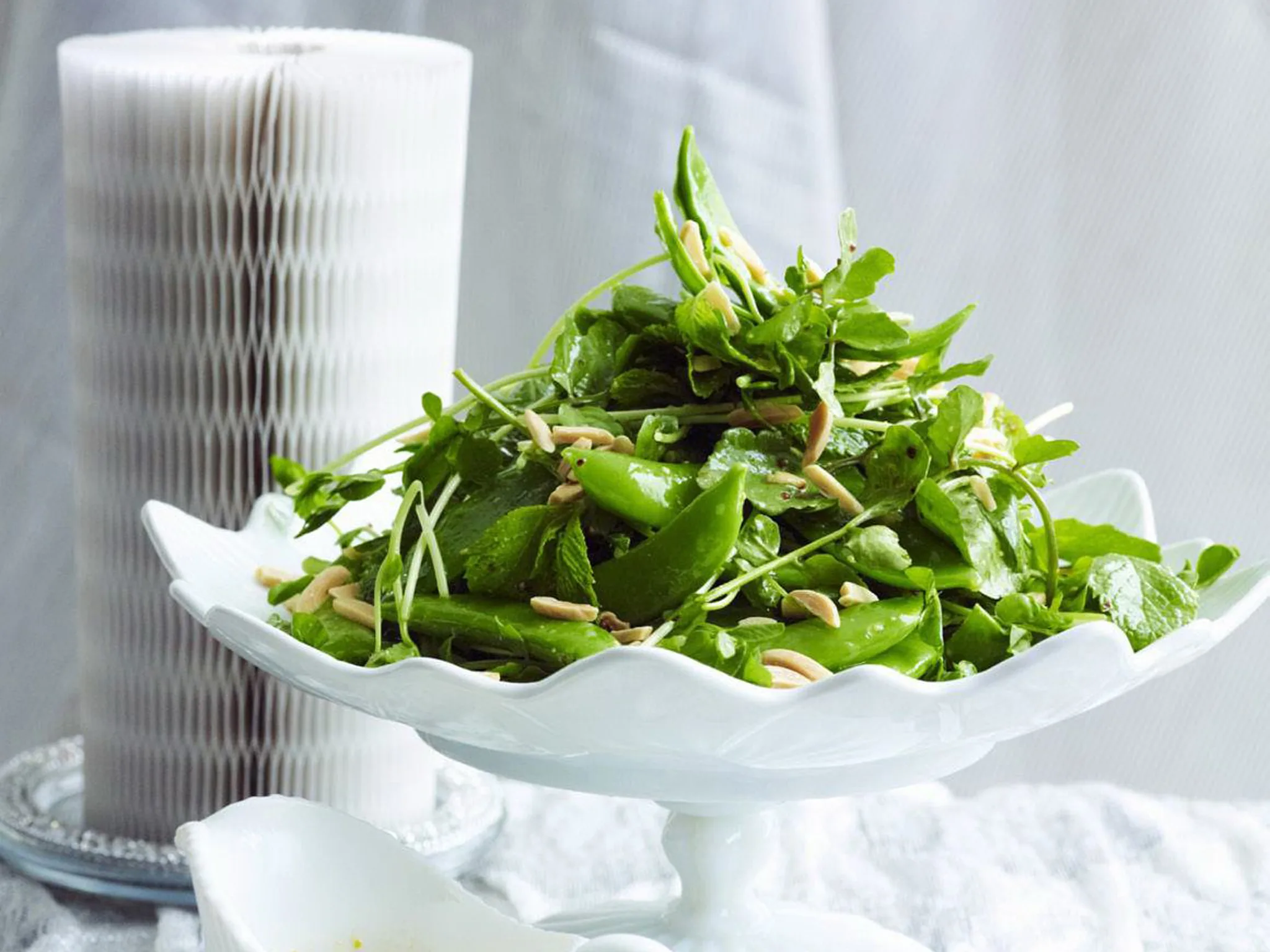 pea, mint and roasted almond salad