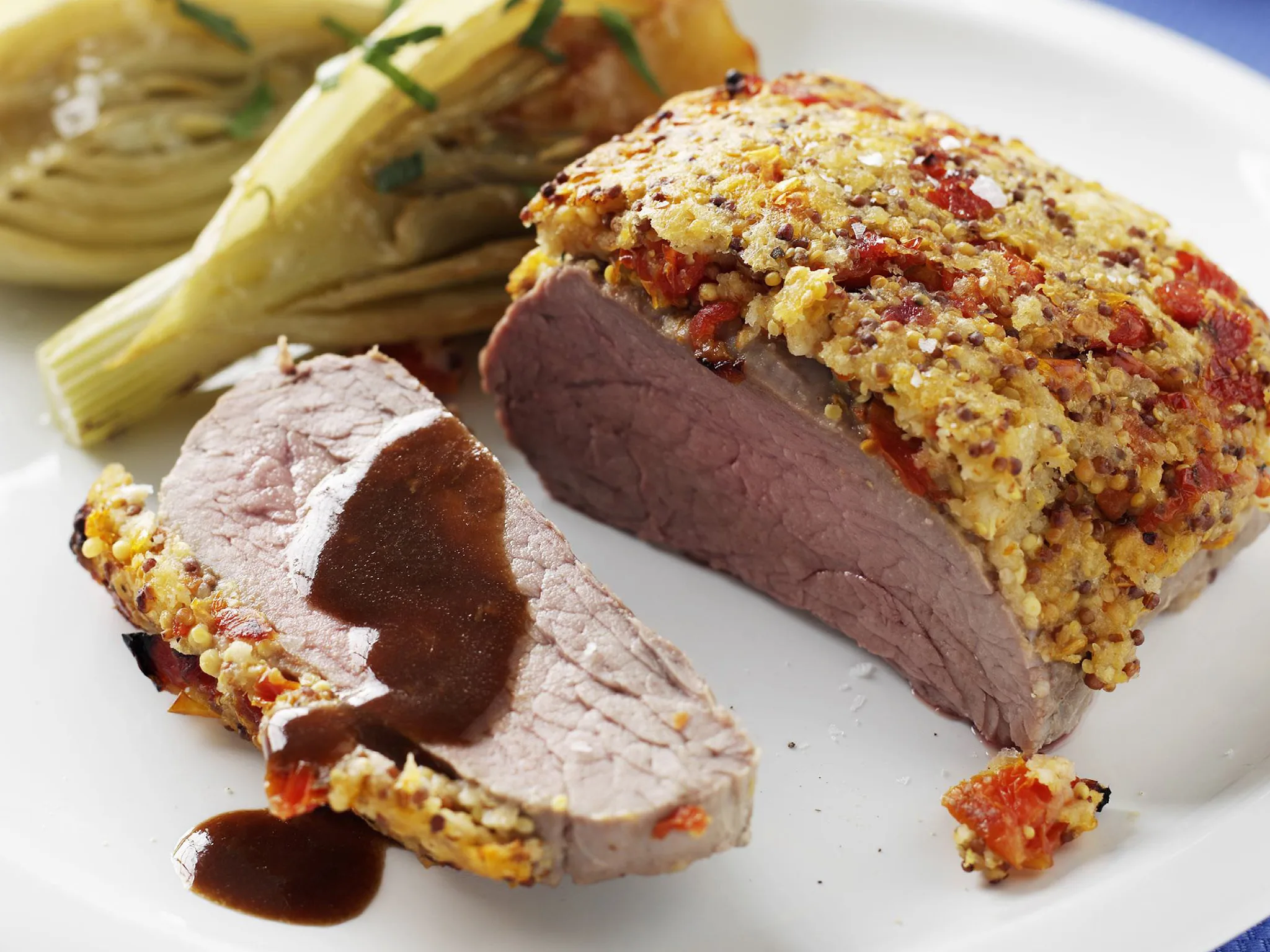 tomato mustard roast beef with baby fennel