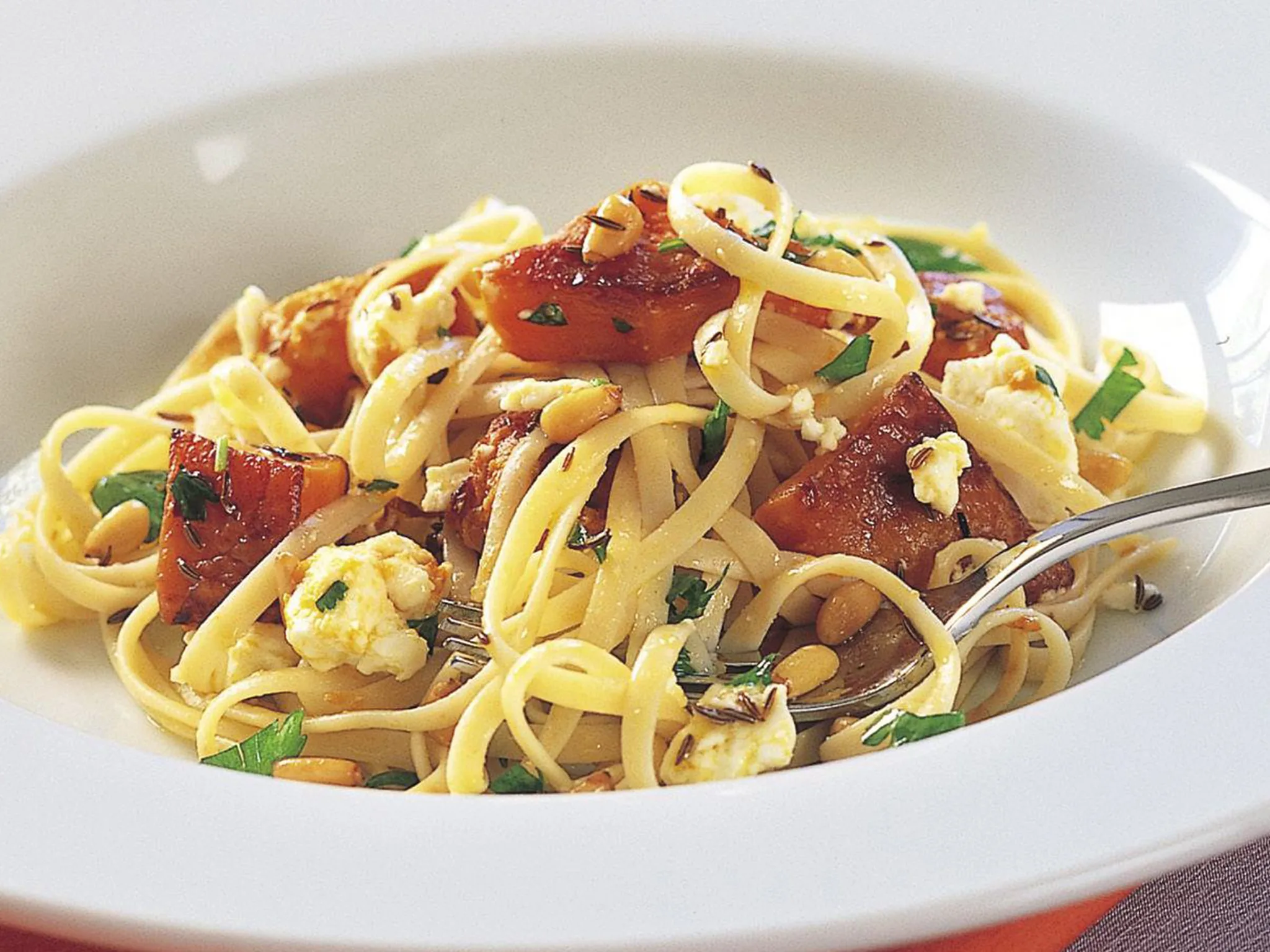 Roasted pumpkin and fetta pasta