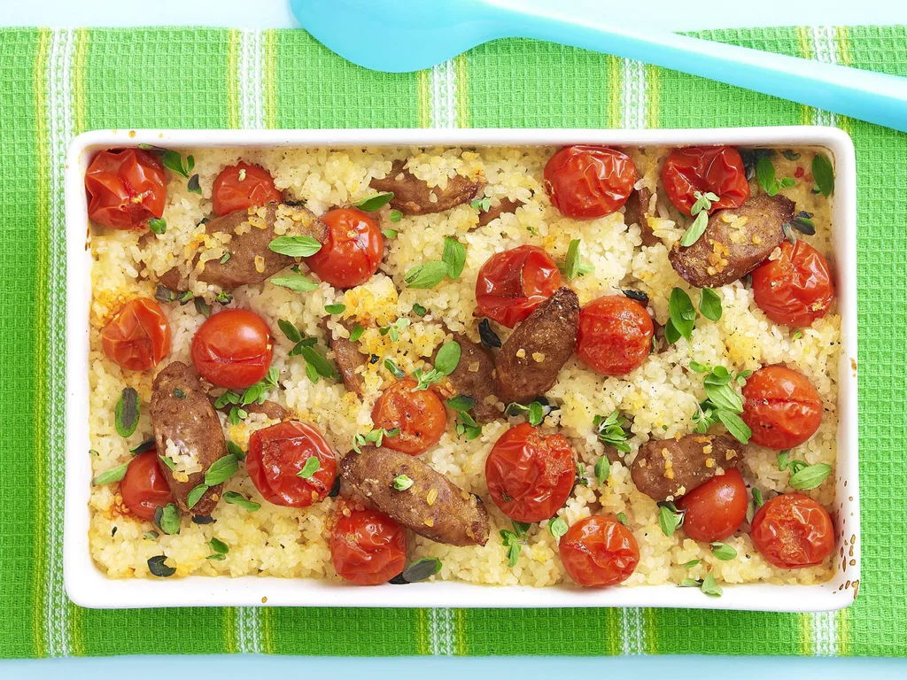 Baked Risotto with Sausage and Cherry Tomatoes