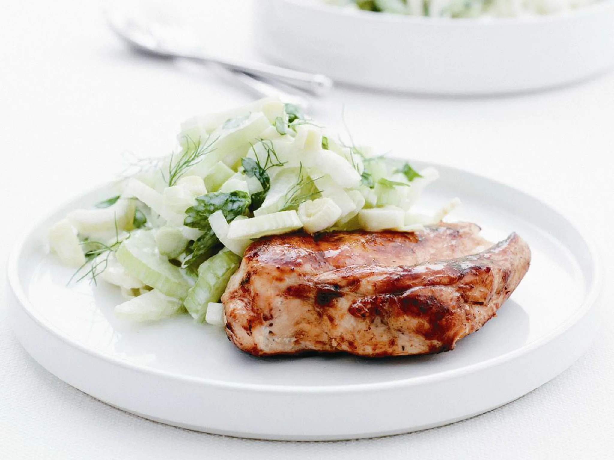 honey chicken with fennel & celery slaw