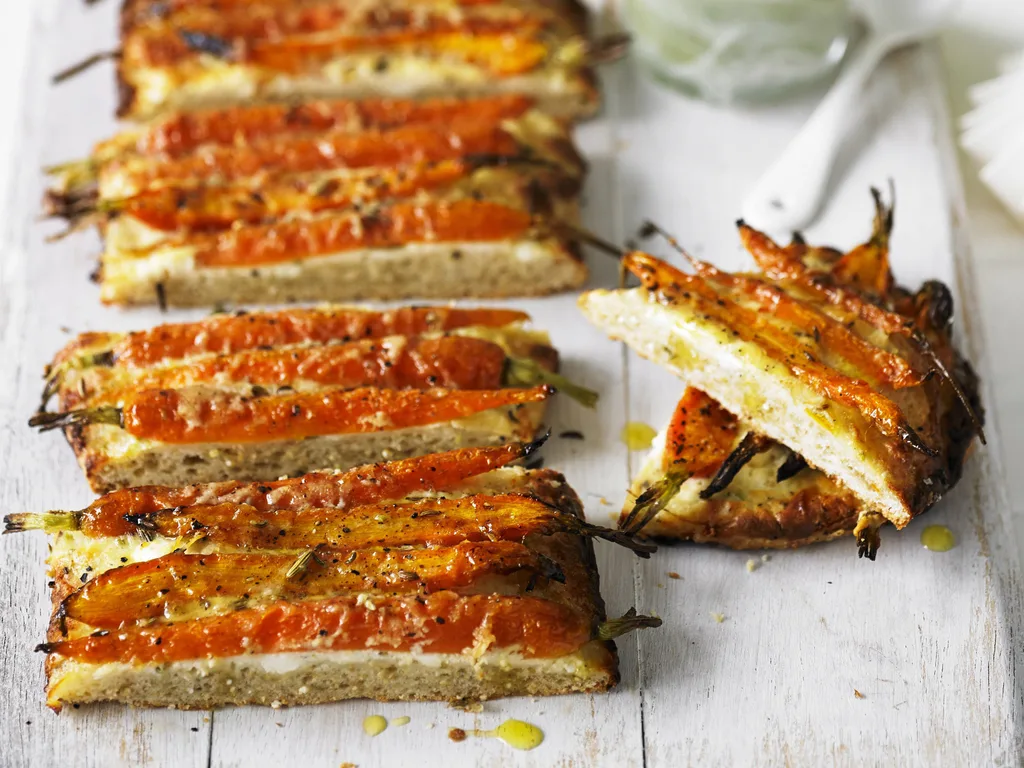 carrot, fetta and quinoa tarts with salsa verde