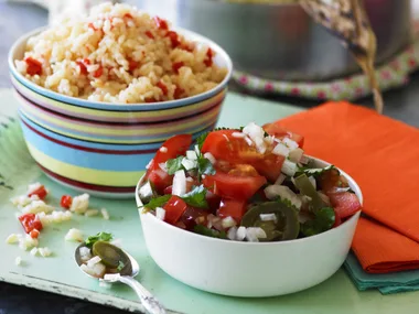 barbecued corn with chunky salsa and rice