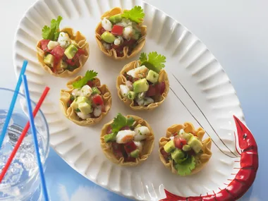 prawn, avocado and sweet chilli tarts