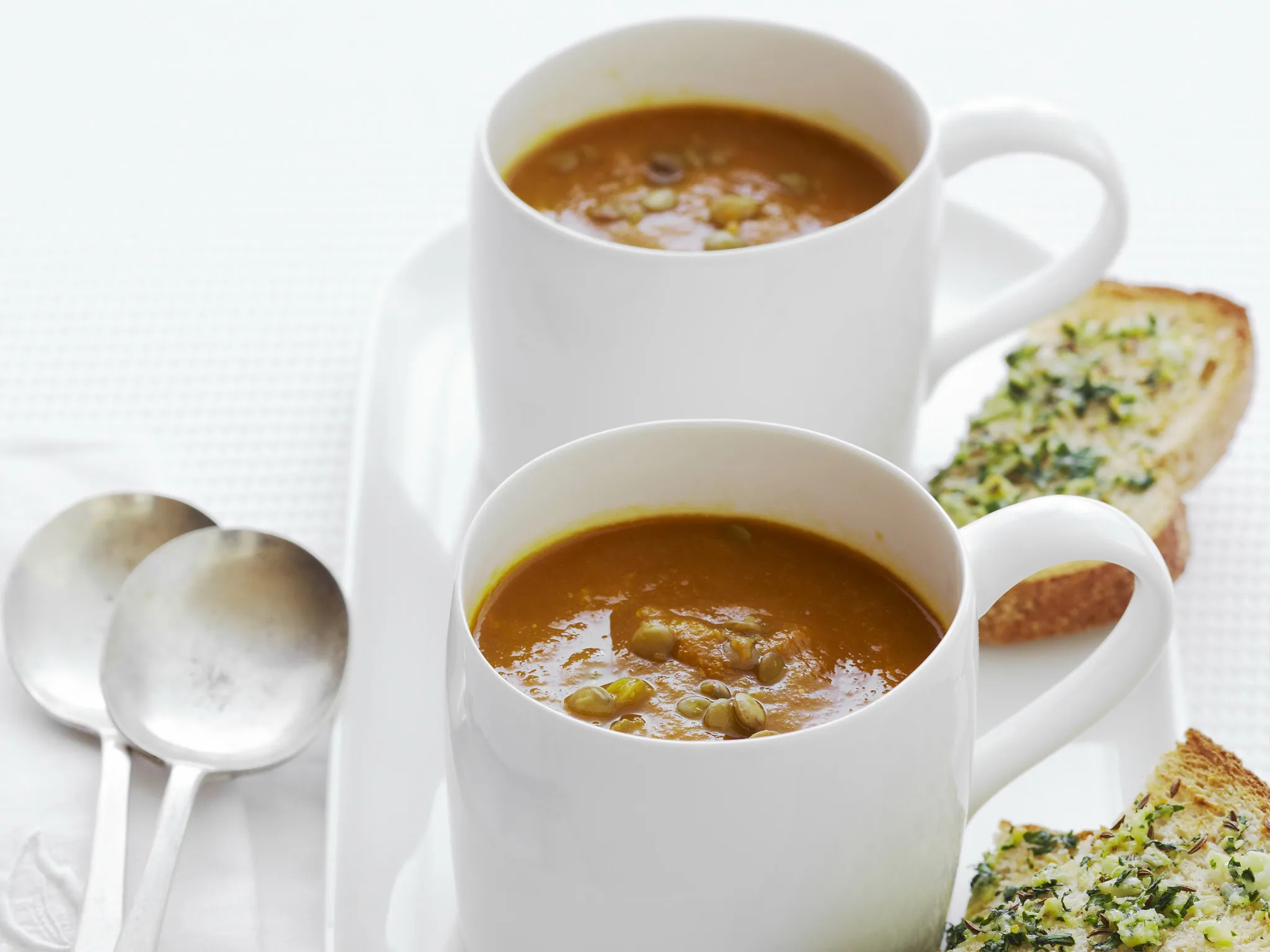 carrot and lentil soup with caraway toasts