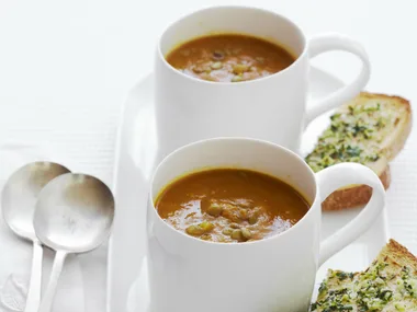 carrot and lentil soup with caraway toasts