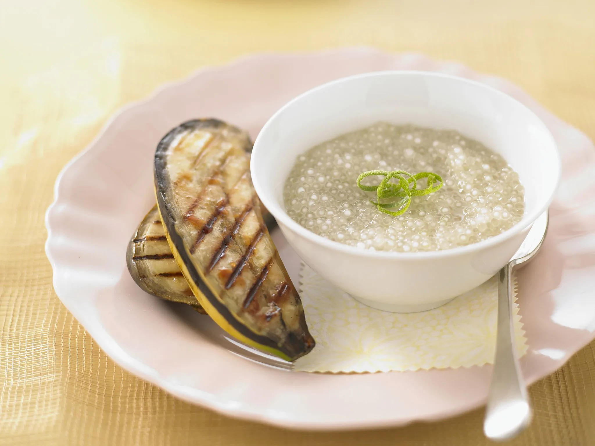coconut sago pudding with caramelised banana