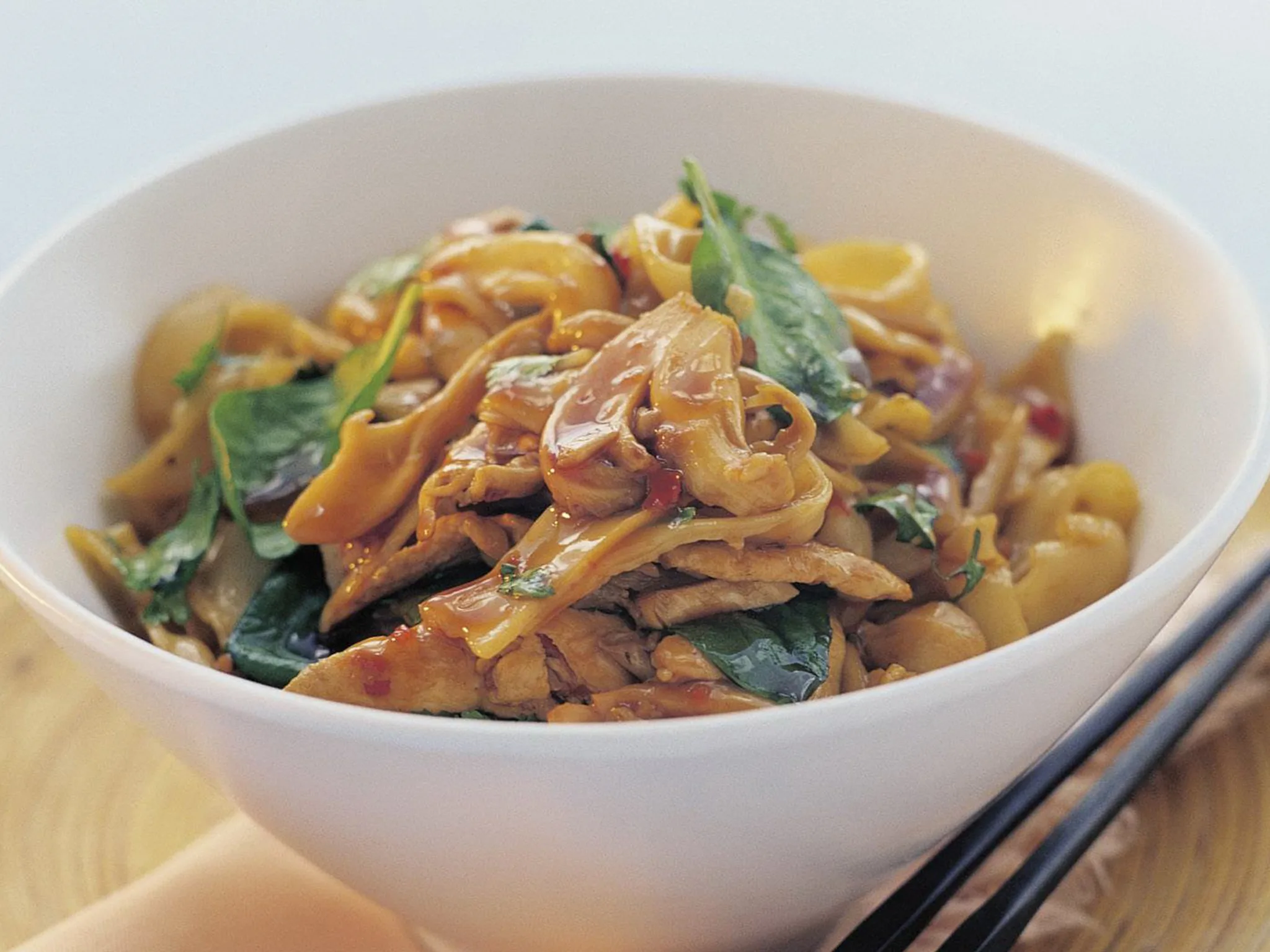 Chicken, vegetable and rice noodle stir-fry