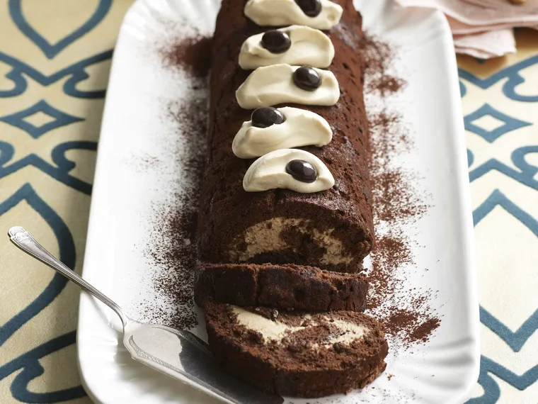 flourless chocolate roulade with espresso cream