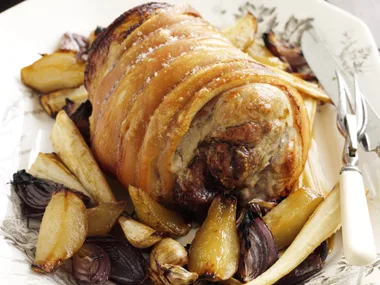 ROAST LEG OF PORK with Pears and Parsnips