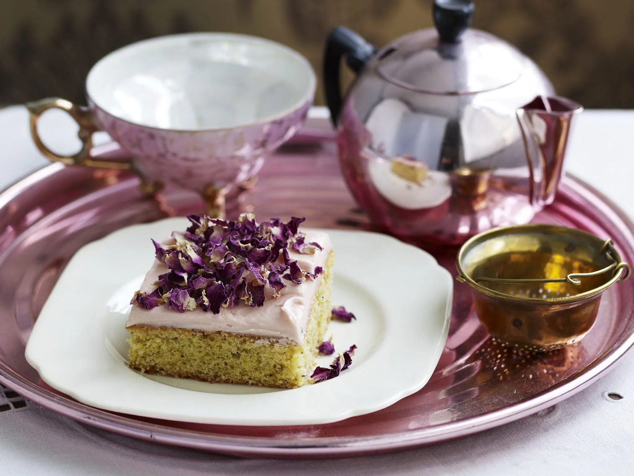 pistachio cake with rosewater frosting