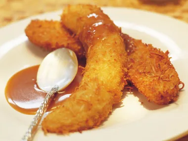 coconut bananas with caramel sauce