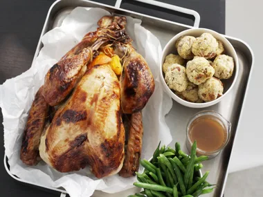 honey-glazed turkey with orange-pecan stuffing and kumara mash