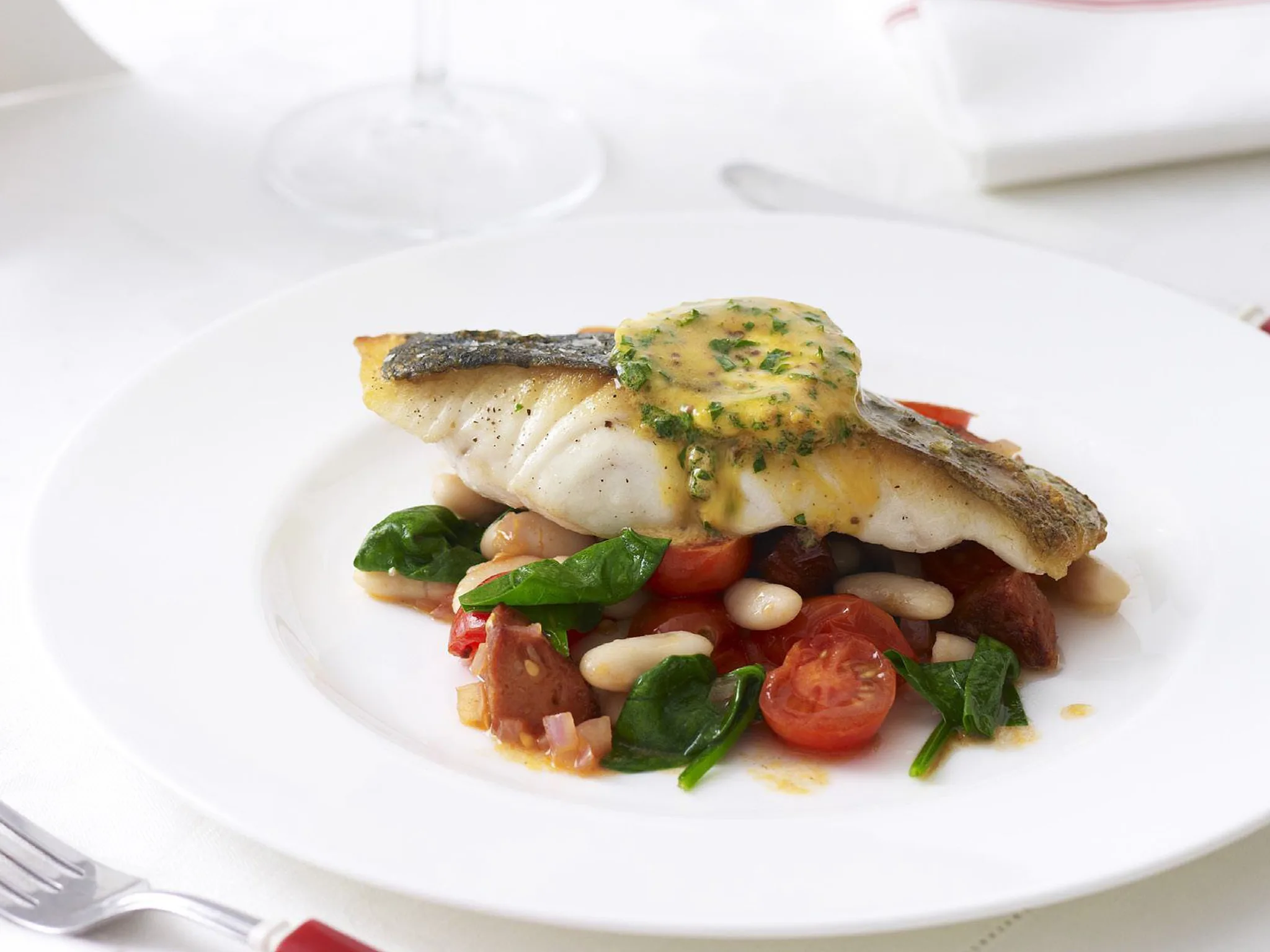 crisp-skinned fish with mustard butter