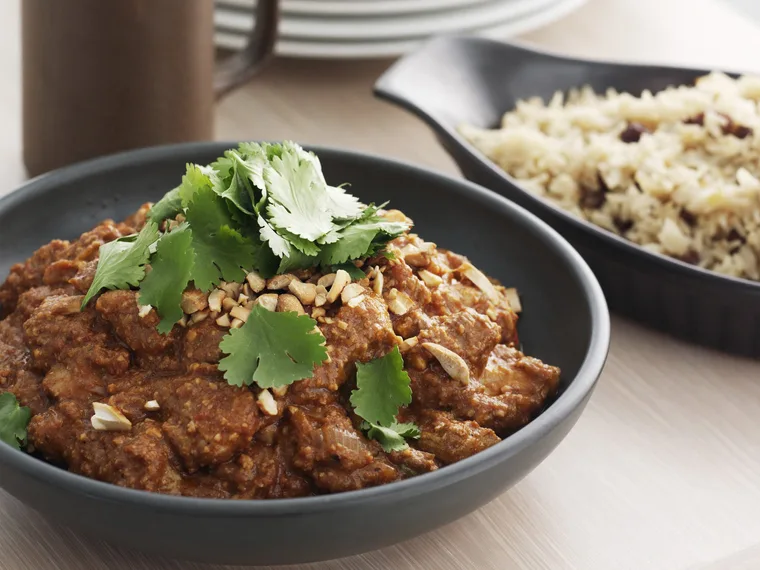 butter chicken with onion sultana pilaf