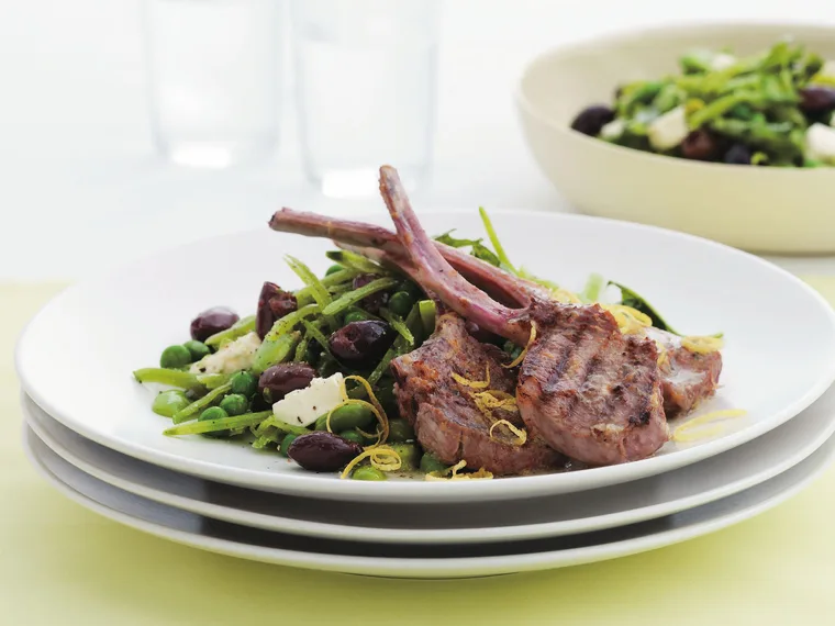 lemon and garlic lamb cutlets with mixed pea salad