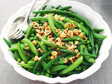 peas and beans with hazelnuts