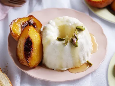 RICOTTA CAKES    WITH HONEYandamp;roastedPeaches