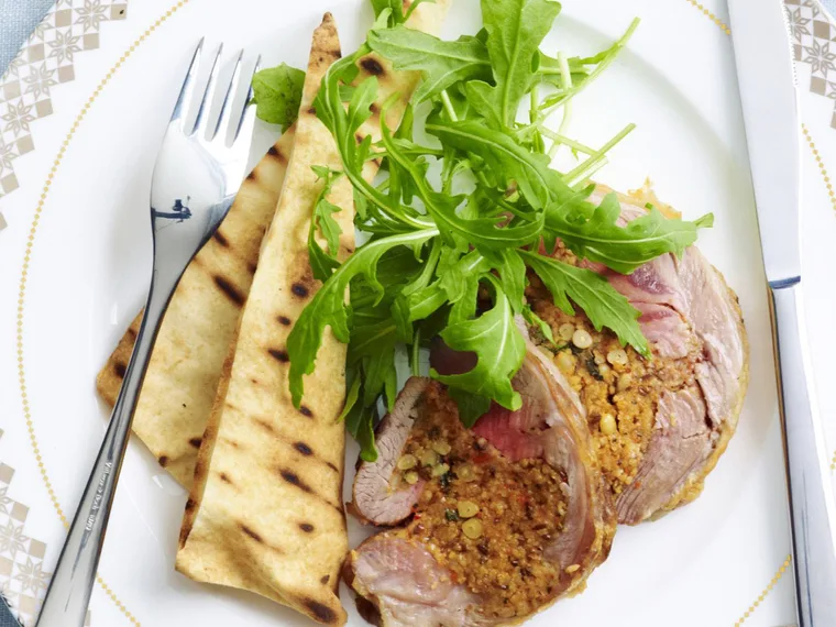 ROLLED LAMB SHOULDER WITH HARISSA and Couscous Stuffing