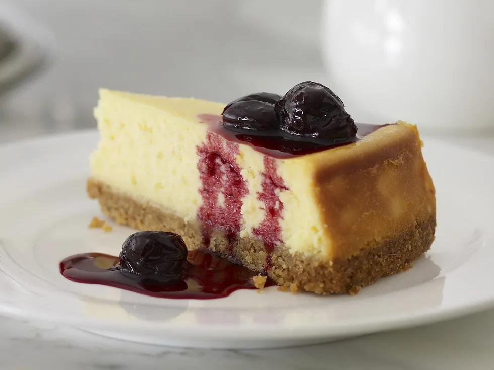 baked cheesecake with liqueur cherries