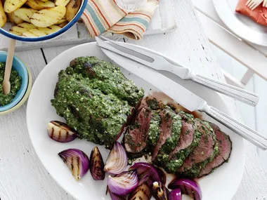 Herbed beef fillet with kipfler potatoes