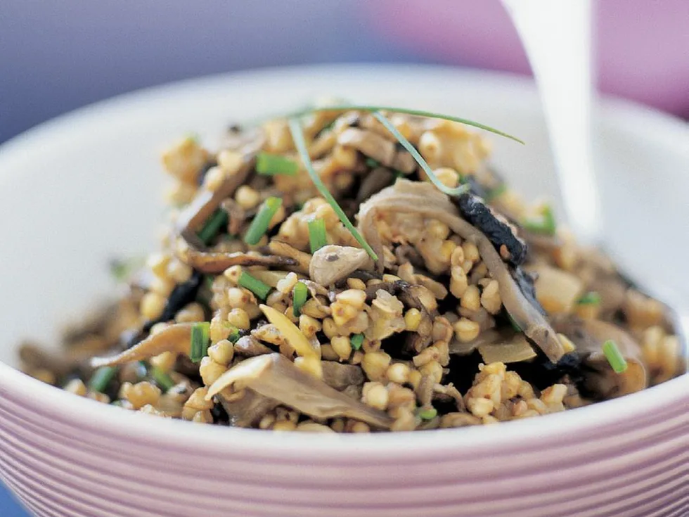 Mushrooms with buckwheat kernels