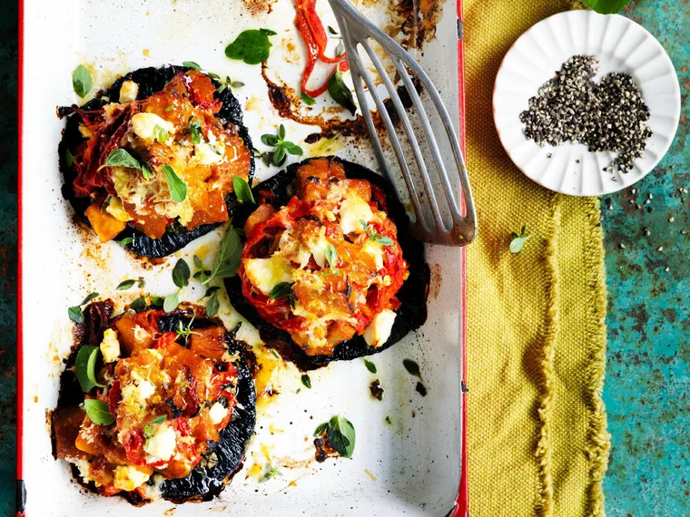 pumpkin, capsicum and fetta stuffed mushrooms