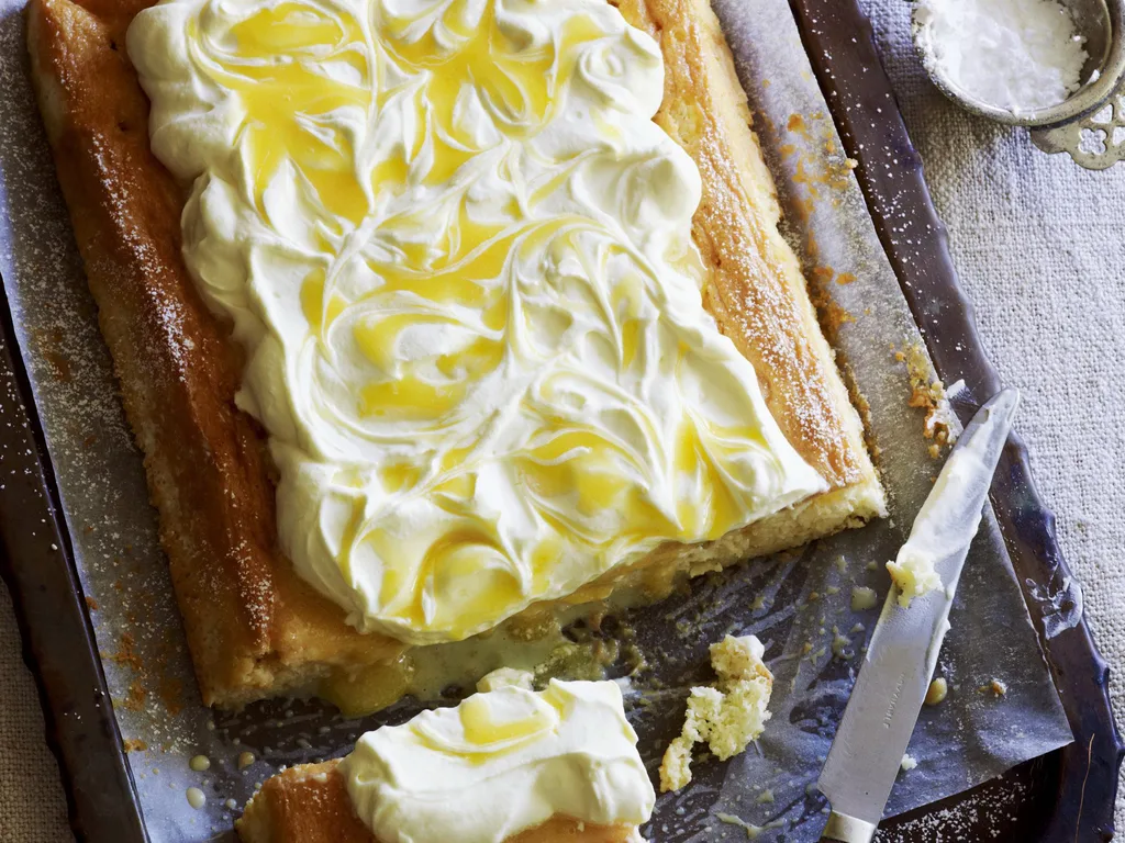 three-milk cake with lemon curd and cream