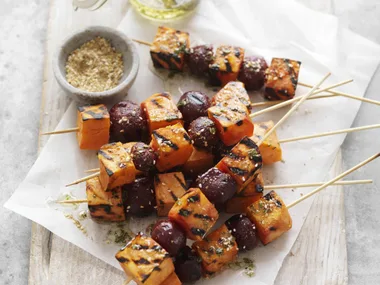 dukkah beetroot & kumara skewers