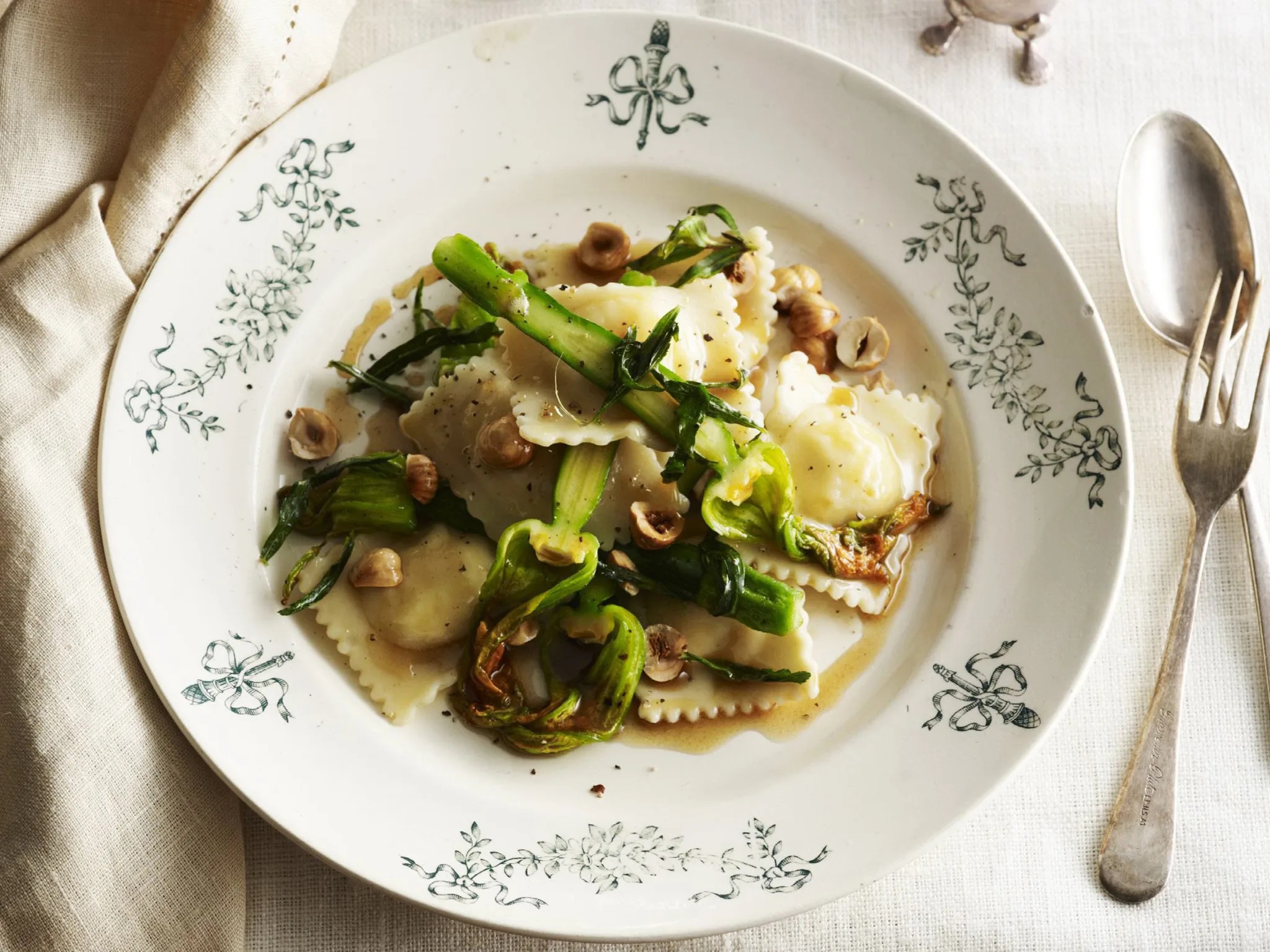 three cheese ravioli with brown butter