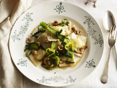 three cheese ravioli with brown butter