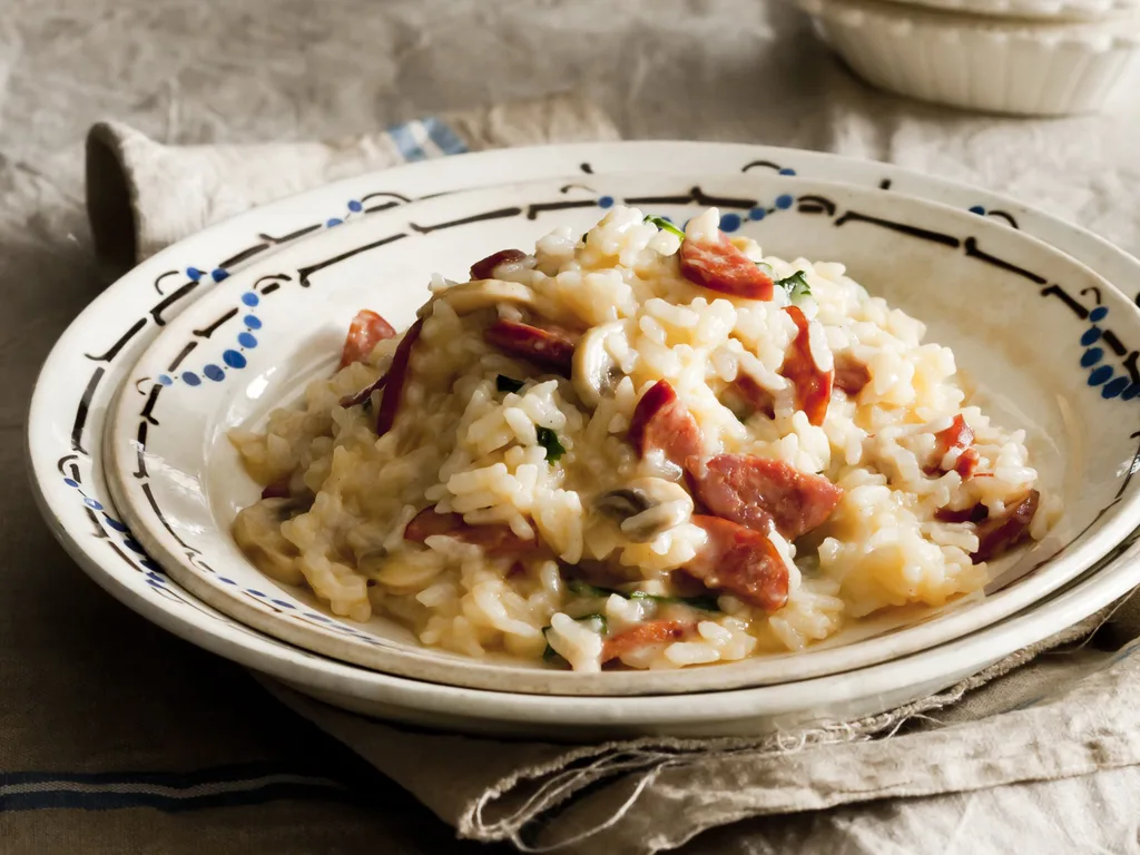 cheesy chilli mushroom and chorizo risotto