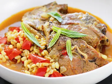 LAMB CHOPS WITH BARLEY, MINT AND CUMIN