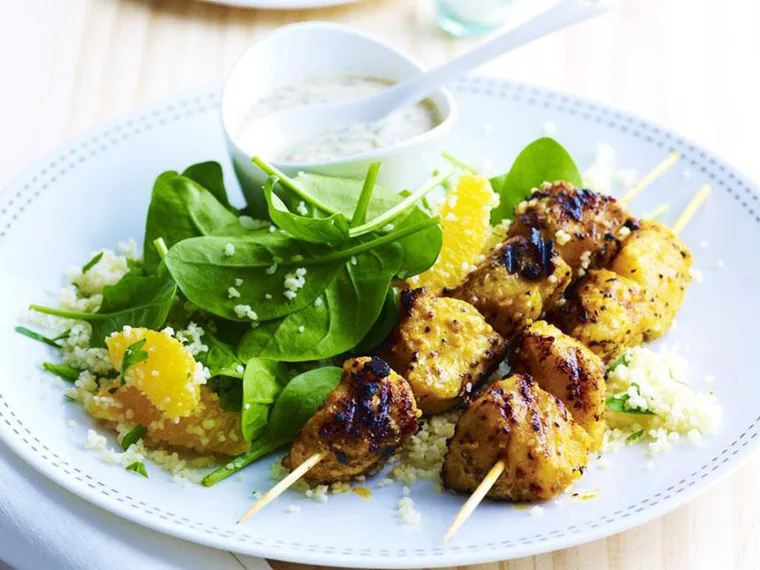 moroccan fish kebabs with couscous salad