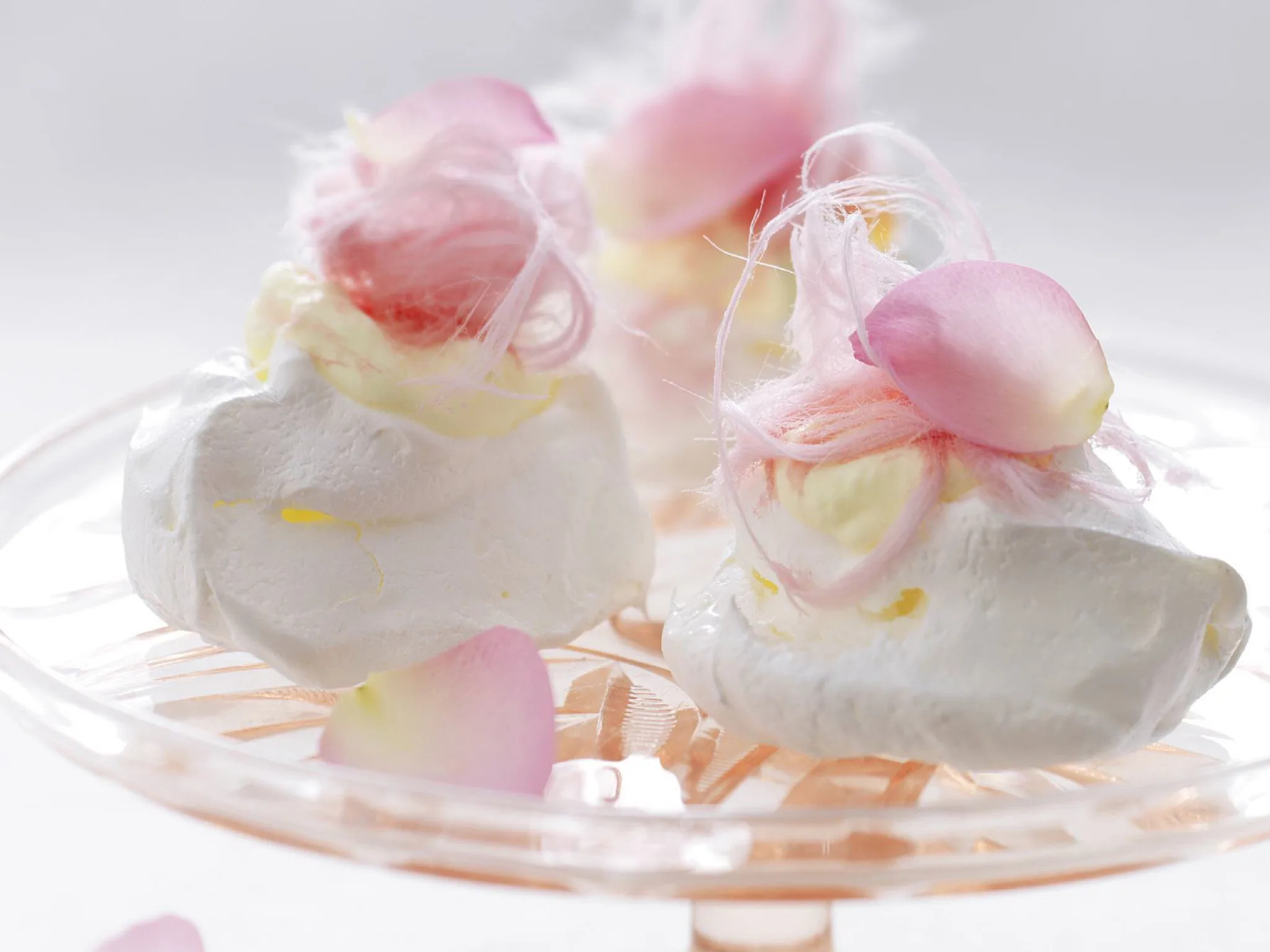 Rosewater Meringues with Fairy Floss