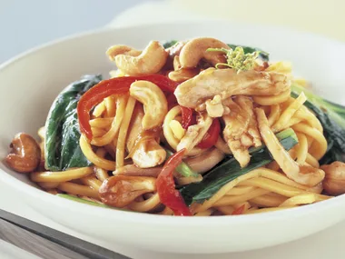 Teriyaki chicken and cashew stir-fry with noodles