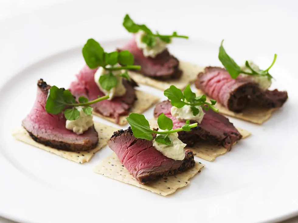 peppered beef and blue cheese canapés