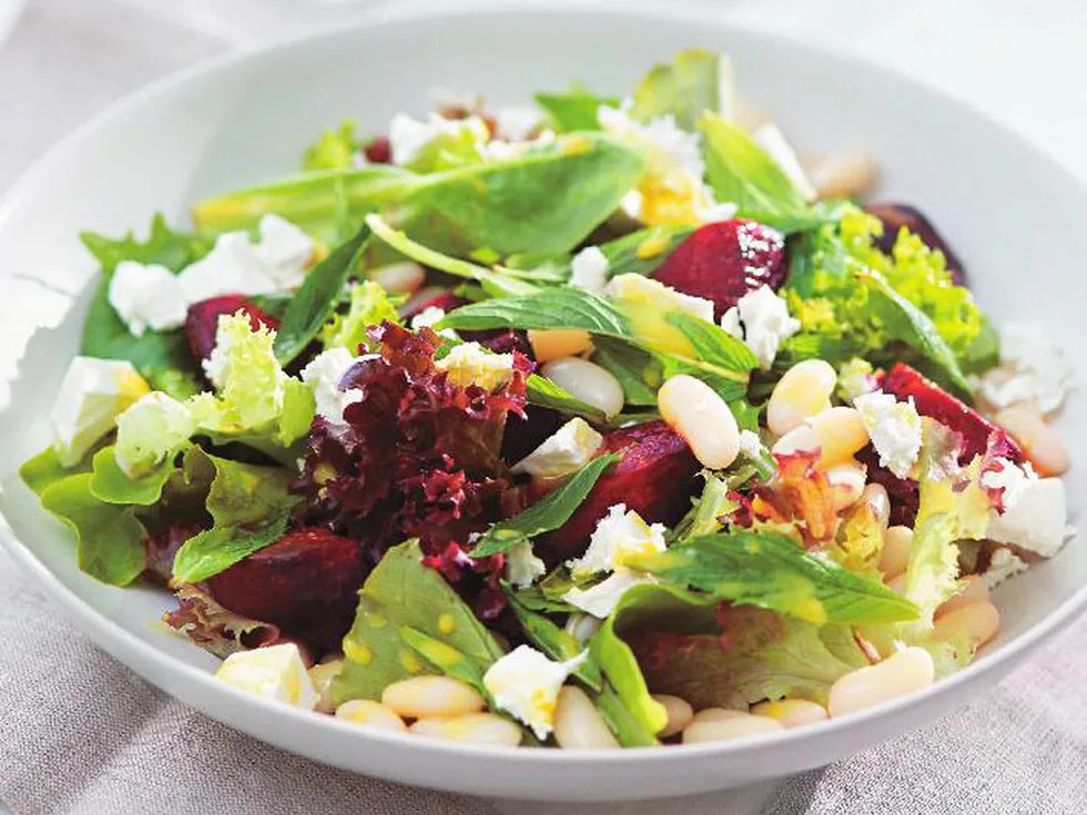 BAKED BEETROOT SALAD WITH CANNELLINI BEANS, FETTA AND MINT