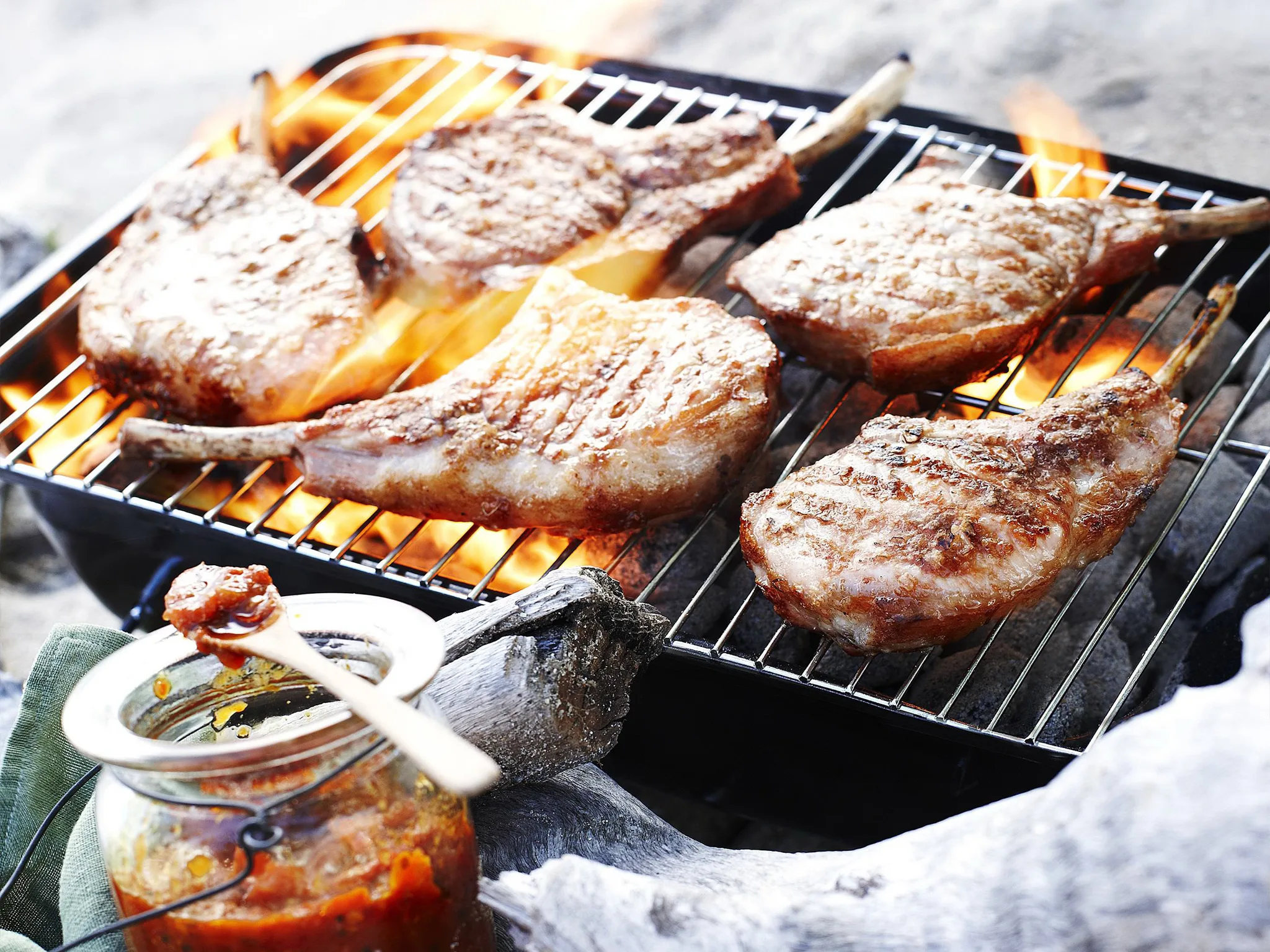 pork cutlets with tomato chilli jam