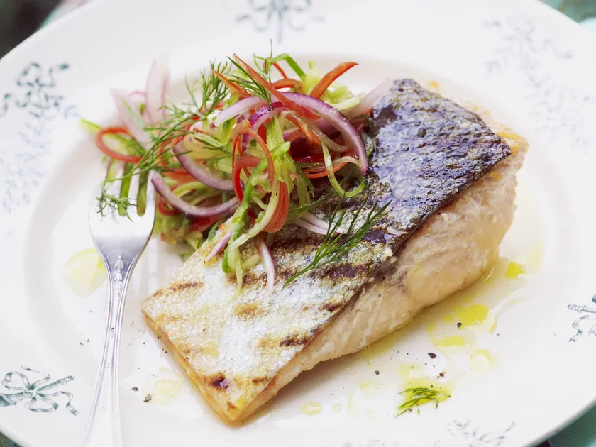 Crispy Salmon with Pickled Cucumber Salad