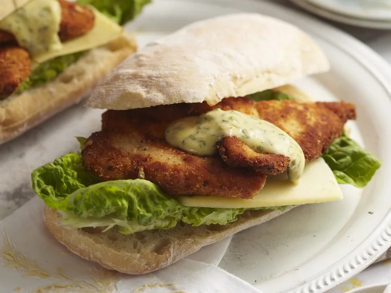 CHICKEN SCHNITZEL ROLLS with Herb Mayonnaise