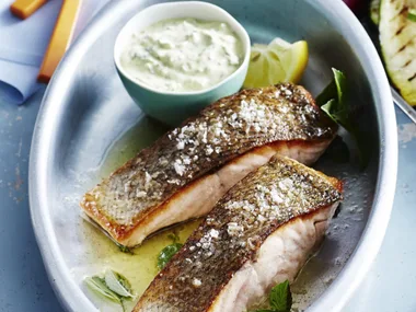 BARBECUED SALMON & VEGETABLES WITH CHERMOULLA SAUCE