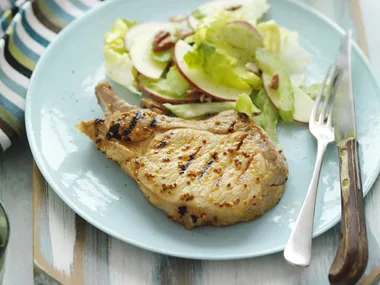 maple-mustard pork cutlets with apple salad