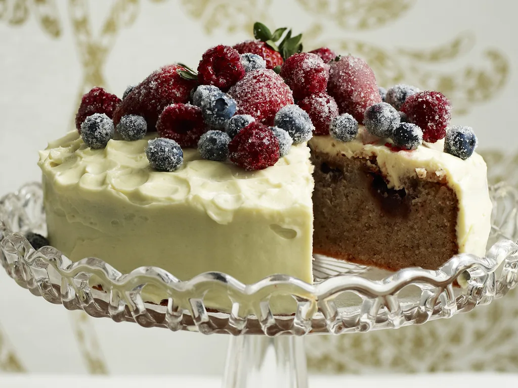 mixed berry, hazelnut and white chocolate mud cake