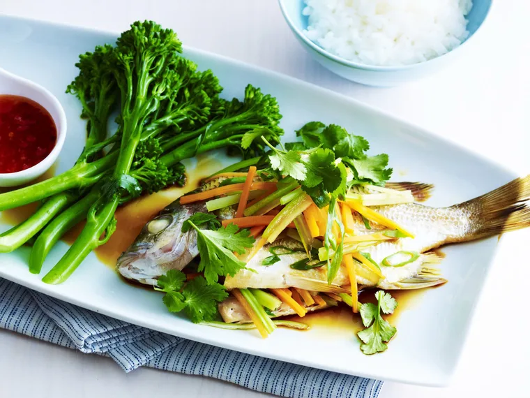 steamed soy chilli fish with greens