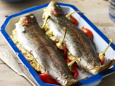 roasted trout with orange almond filling