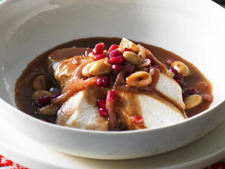 chicken in almond pomegranate sauce