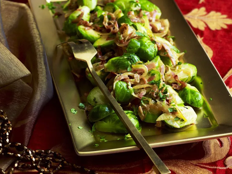 brussels sprouts with crispy onions and pancetta