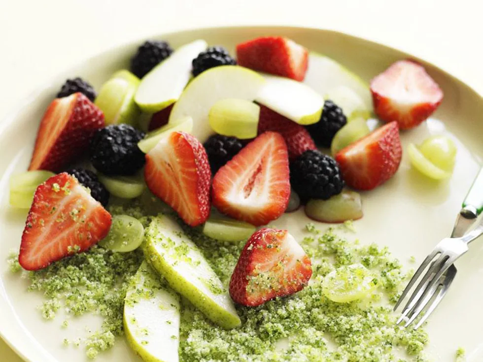 summer fruits with minted sugar