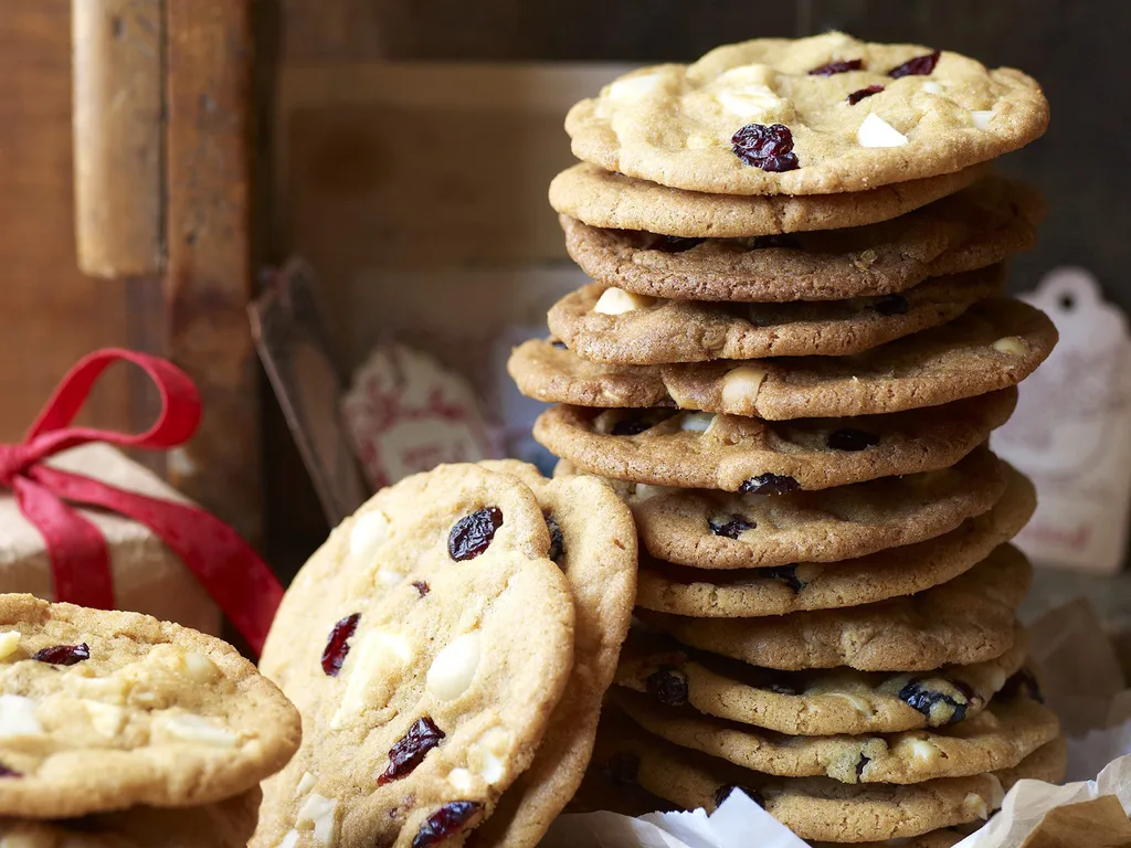 giant macadamia, white chocolate and cranberry cookies